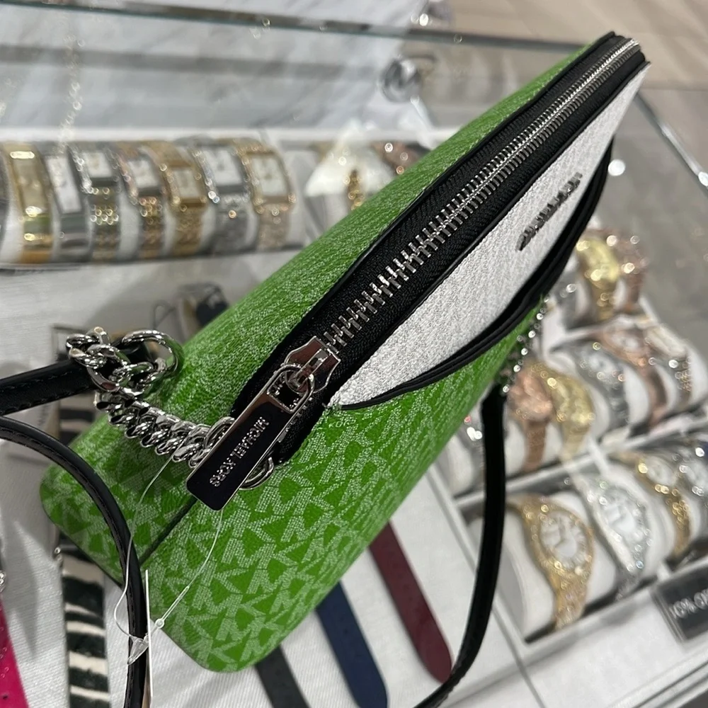 Michael Kors Jet Set Travel Color-Block Signature Logo Crossbody  Jungle Green